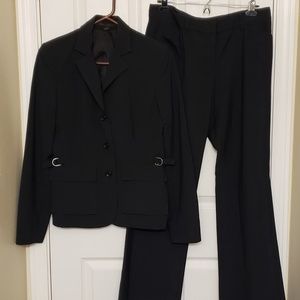 Black pinstriped with light blue Pant Suit
